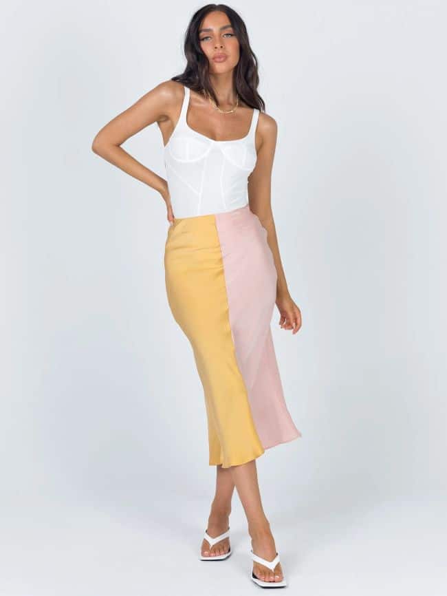 Satin Color Midi Skirt