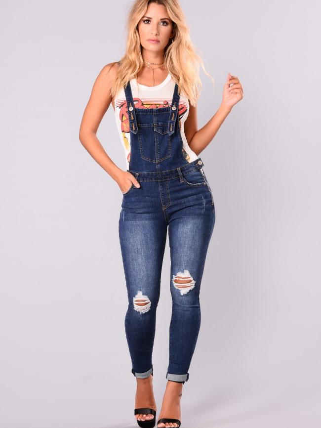 Curled Feet Cropped Denim Overalls