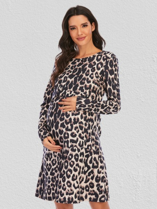 Leopard Print Maternity Nursing Dress
