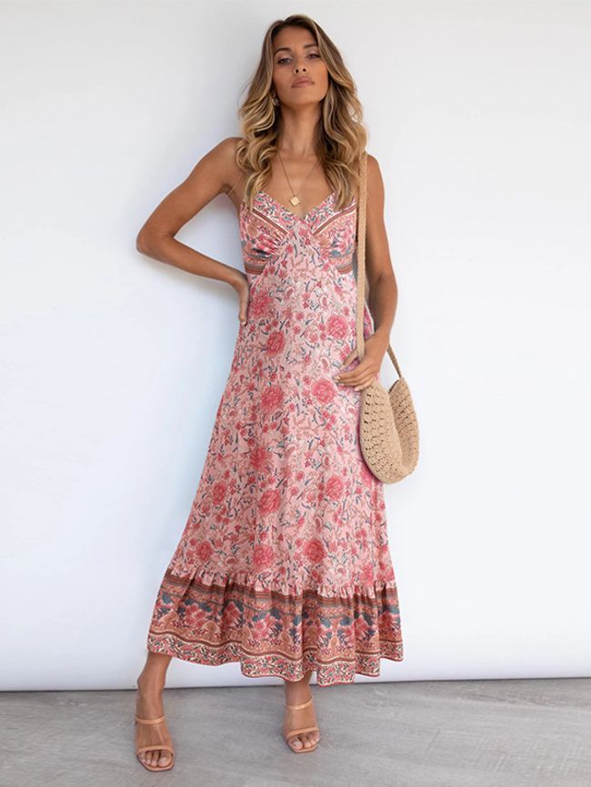Bohemian floral dress with straps
