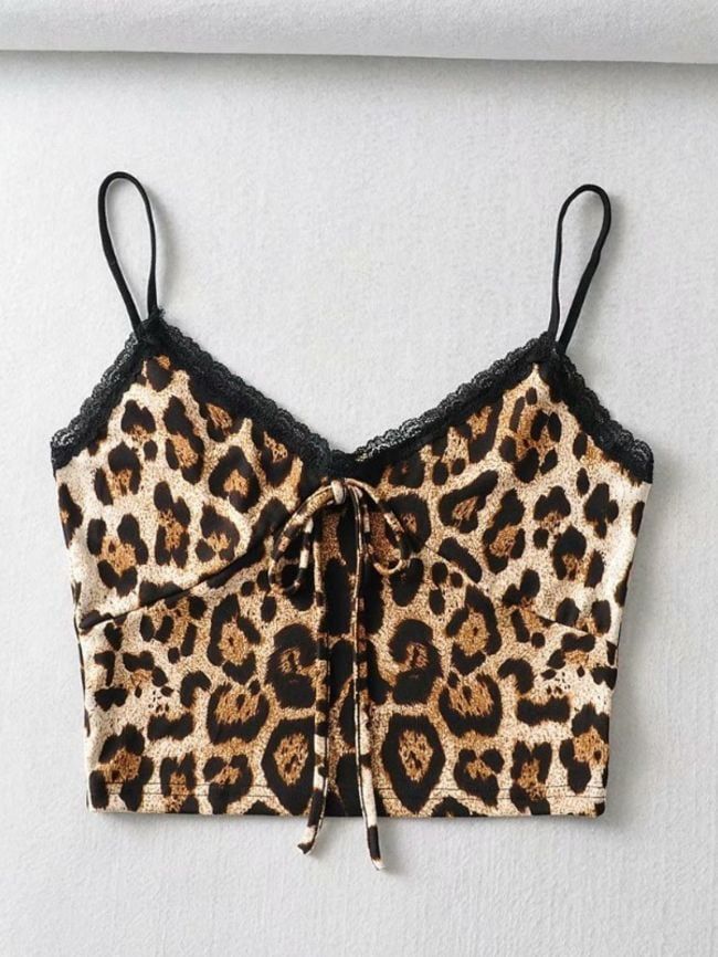 Pullover Sling Bowknot Leopard Print Top