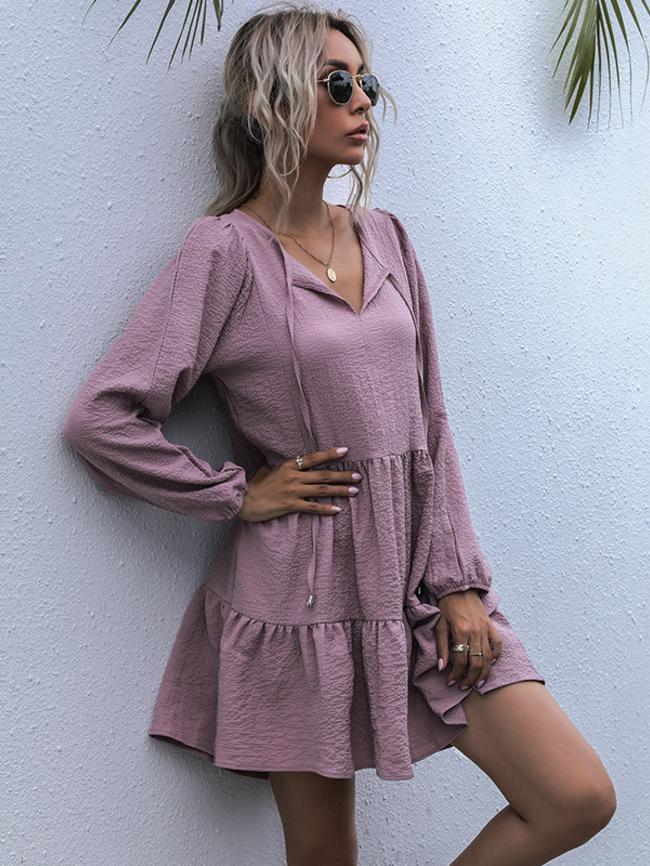 Solid Color Pullover Long Sleeve Loose Casual Dress