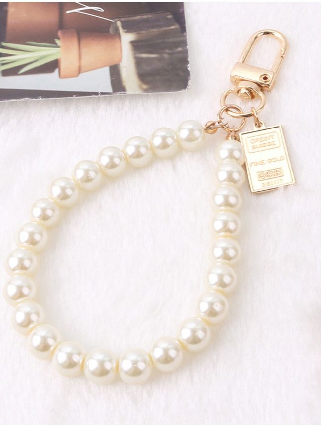 Square Round Coin Double-Sided Letter Pearl Keychain