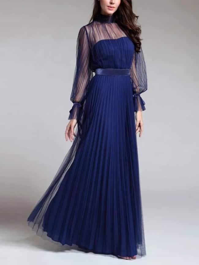 Banquet long-sleeved tulle aura queen evening dress