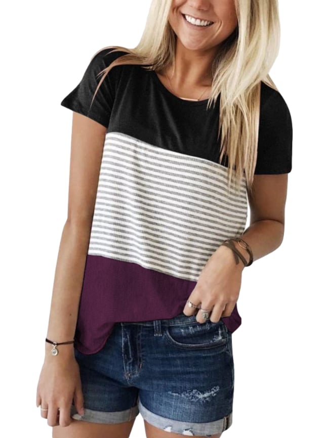 Striped color block short-sleeved T-shirt