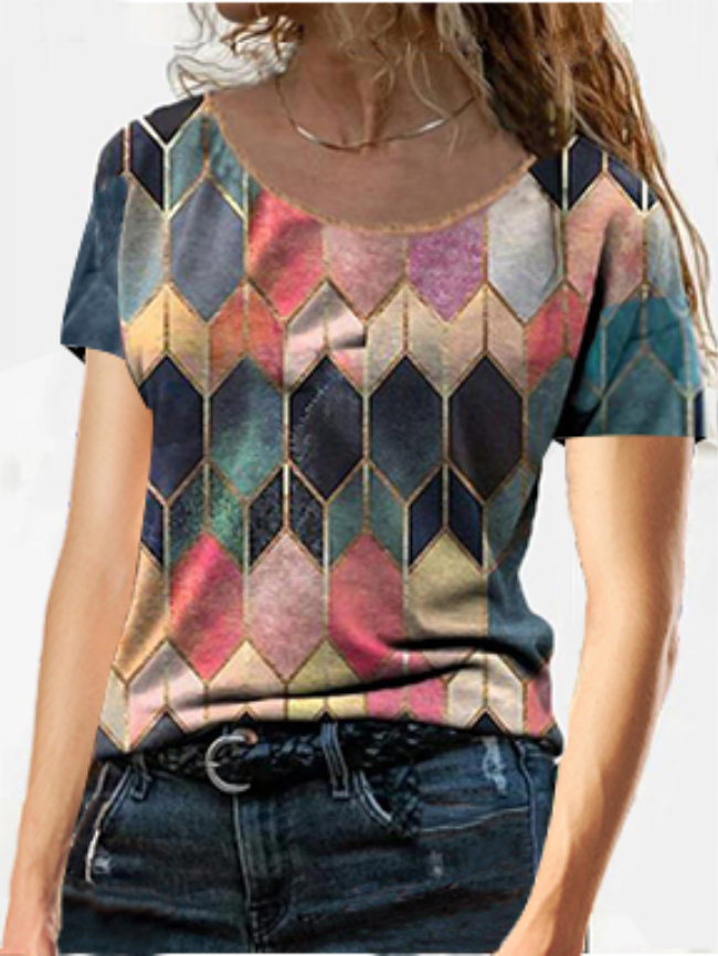 Colorful geometric rhombus print T-shirt
