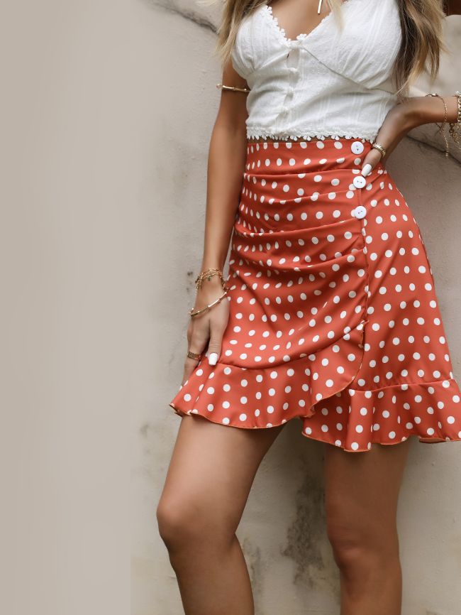 Cross-border polka dot pleated skirt