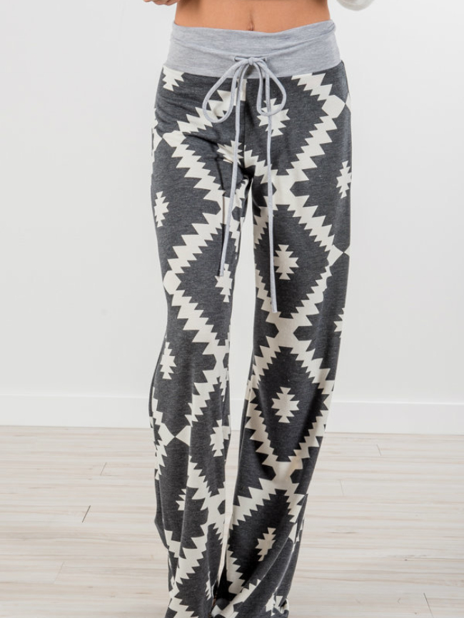 Geometric graphics strappy casual home trousers