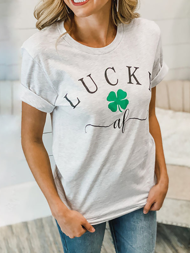 Lucky four-leaf clover letter print T-shirt