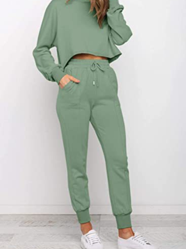 Solid color Long Sleeve Two-piece Suit