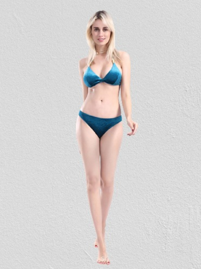 Velvet Halter Triangle Bikini Swimsuit