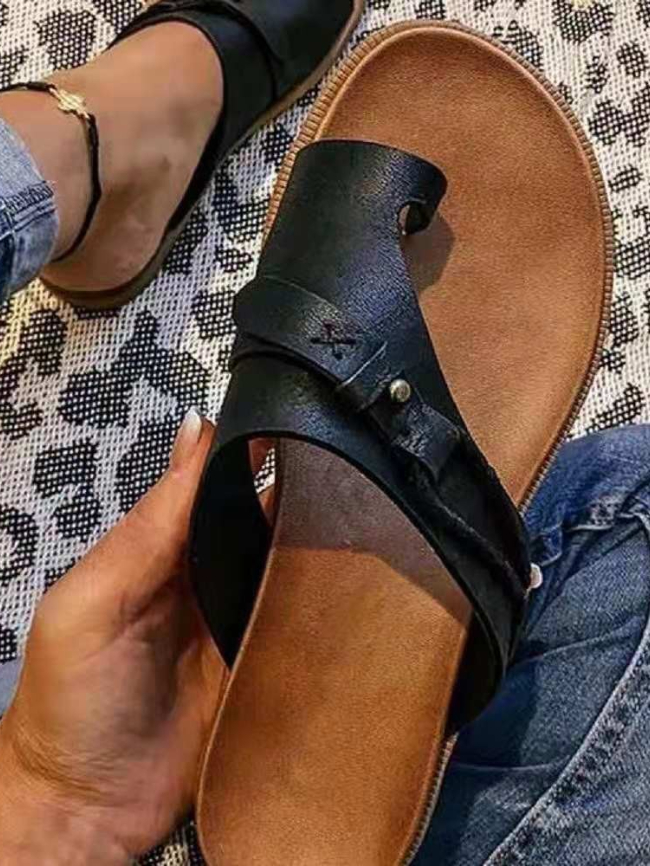 Asymmetric Toe Loop Slide Flat Sandals