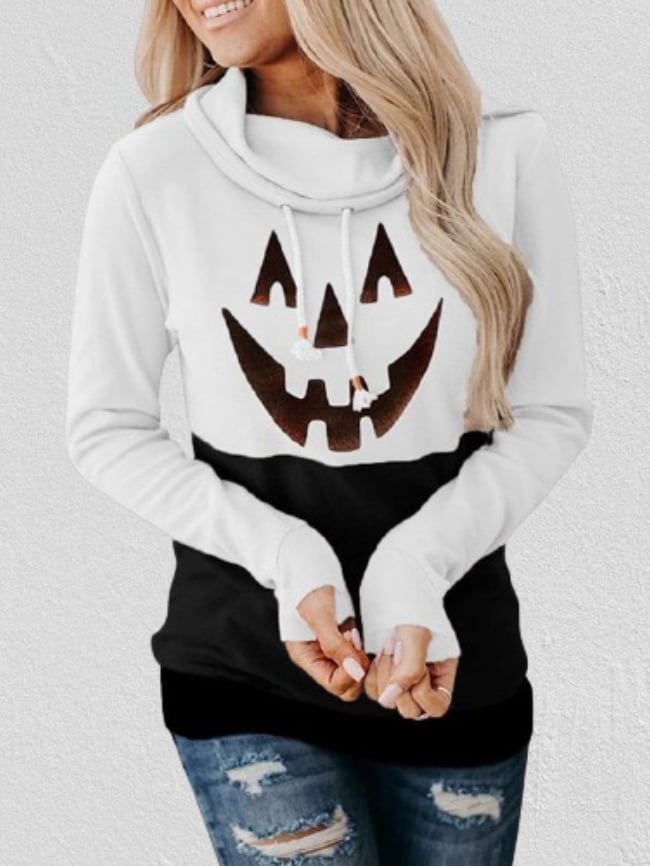 Halloween Pumpkin Print Pullover Sweatshirt