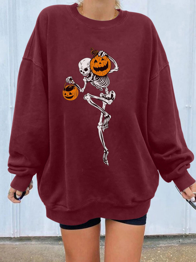 Halloween Pumpkin Skeleton Graphic Sweatshirt