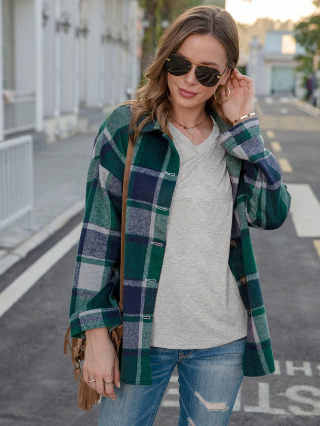 Plaid Printed Buttoned Jacket