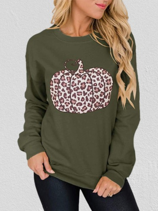 Pumpkin Print Pullover Sweatshirt