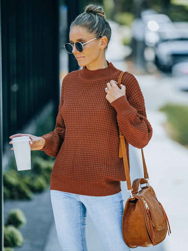 Solid Mock-neck Knitted Sweater