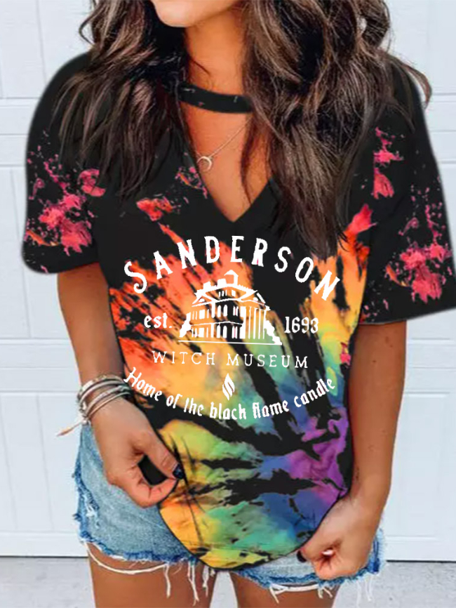 Tie-dyed V-neck Short Sleeves Tee