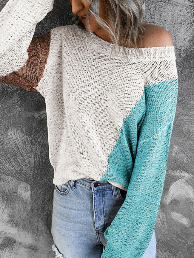 Asymmetric Colorblock Pullover Knitted Sweater