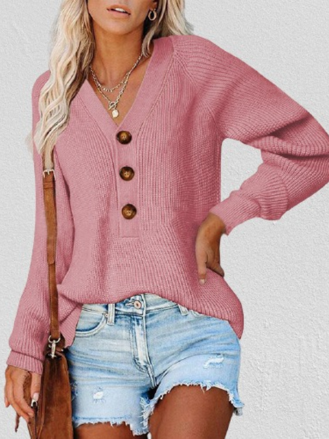Button Half V-neck Knitted Sweater
