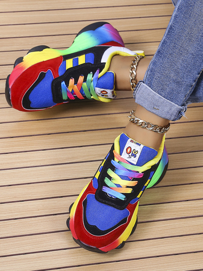 Color Block Lace Up Front Chunky Sneakers