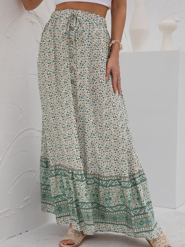 Ditsy Floral Printed Buttoned Slit Skirt