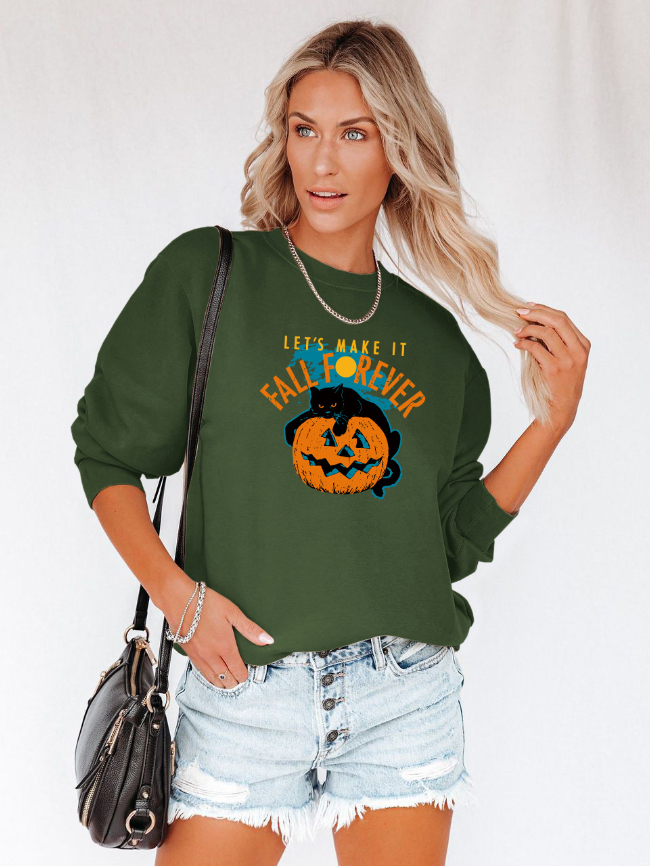 Halloween Pumpkin And Cat Graphic Sweatshirt