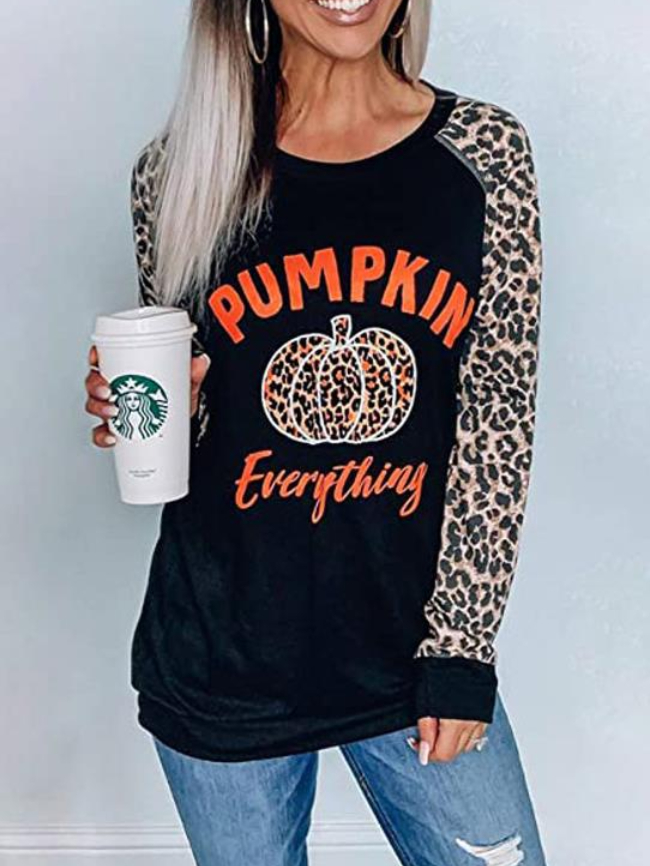 Halloween Pumpkin And Letter Graphic Tee