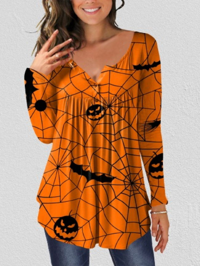Halloween Pumpkin Print long Sleeve Blouse