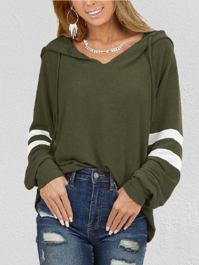 Hooded Stitching Long-sleeved Drawstring Thin Sweatshirt