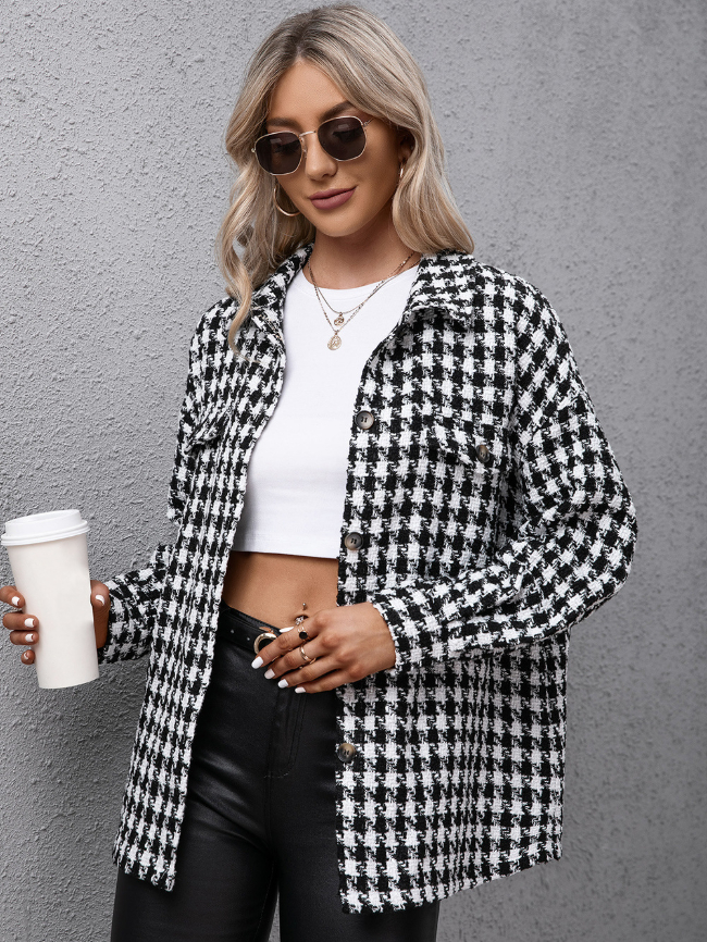 Houndstooth Print Single-breasted Jacket