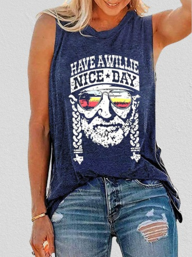 Pattern Printed And Letter Round Neck Tank Top