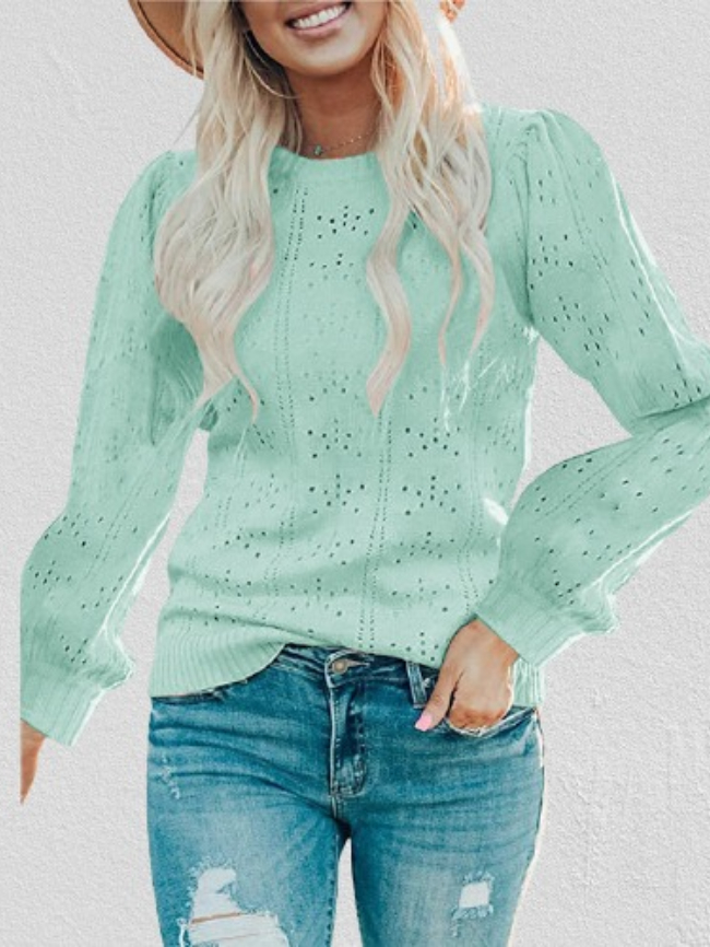 Solid Pointelle Hollow Knit Sweater