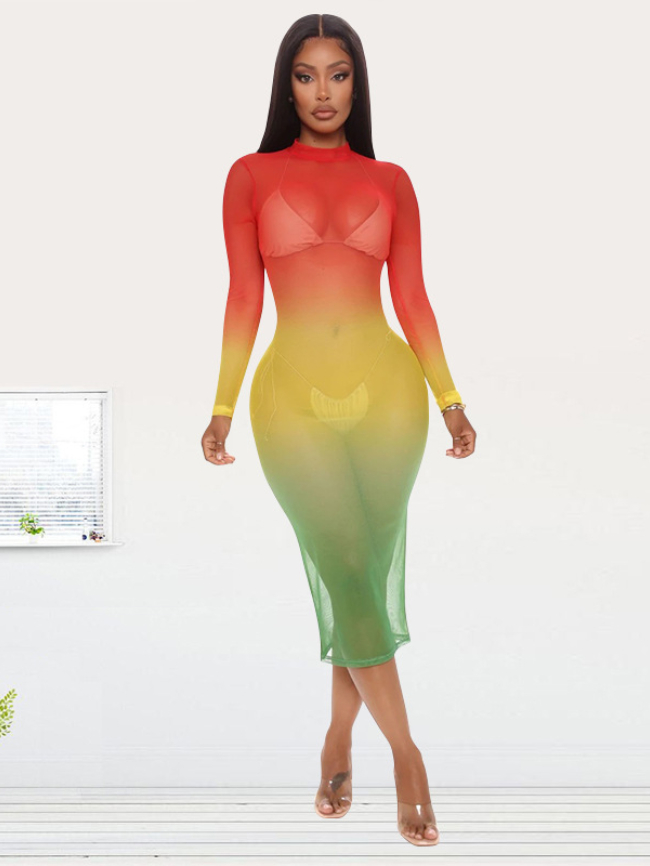 Tie-Dye Transparent Backless Midi Dress