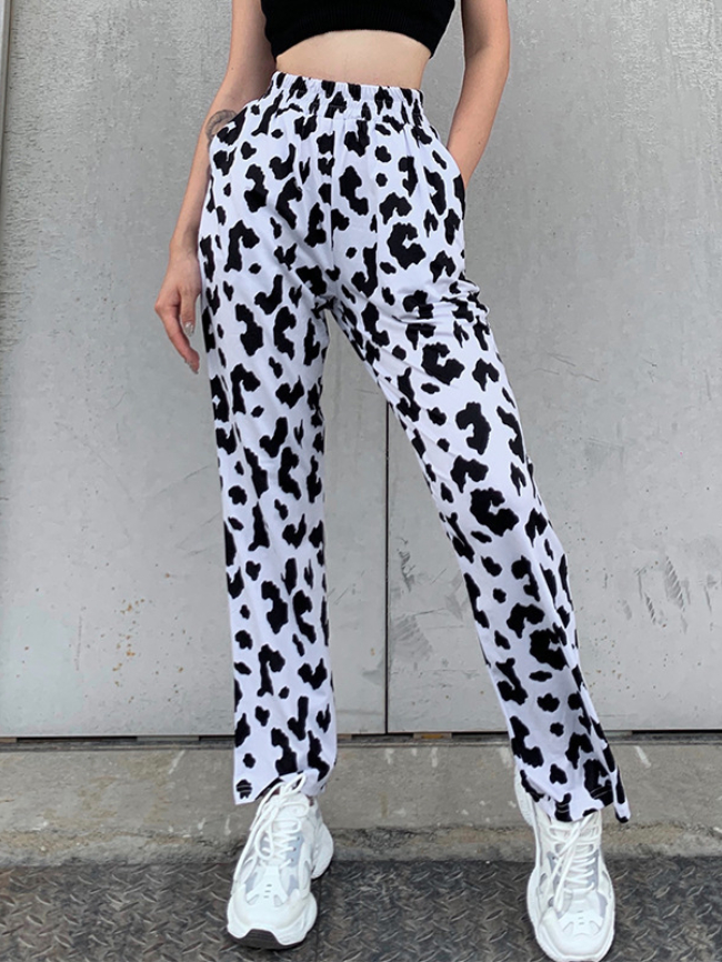 Cow Print High-Rise Flare Pants