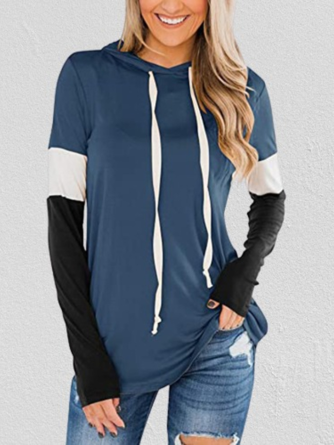 Colorblock Drawstring Hooded Sweatshirt
