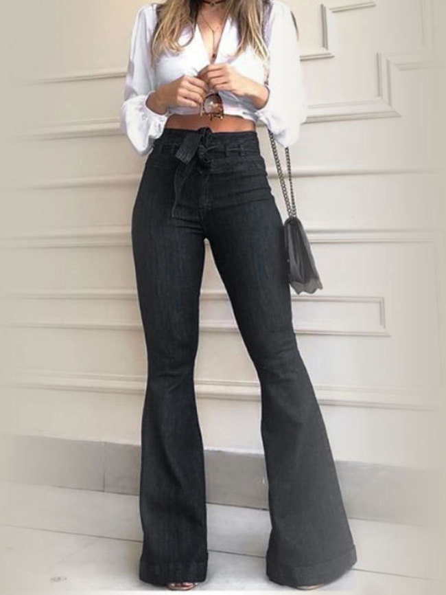 High waist Micro-stretch flared jeans