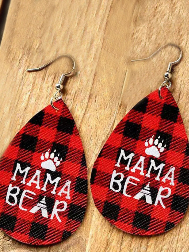 Red plaid leather earrings