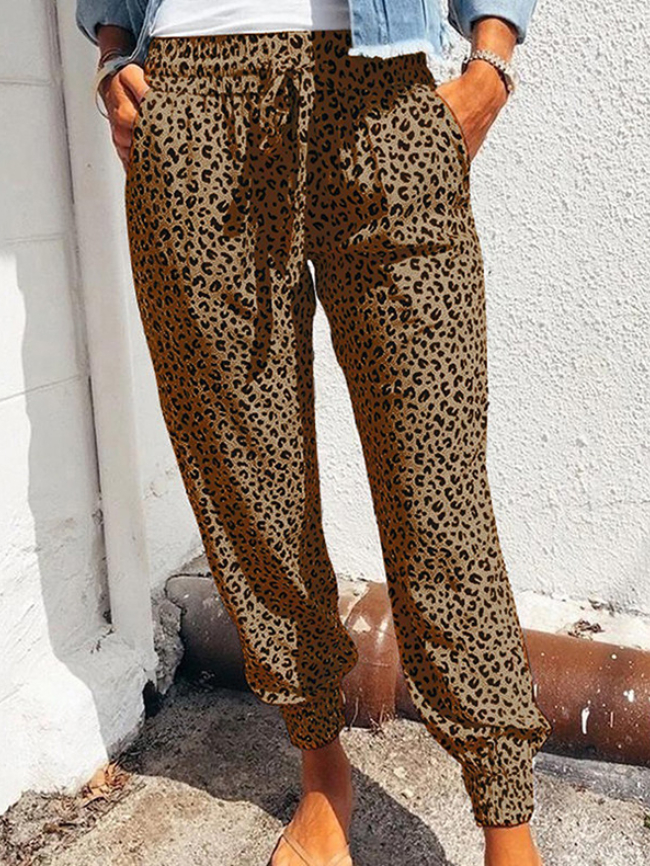 Leopard print lace-up trousers