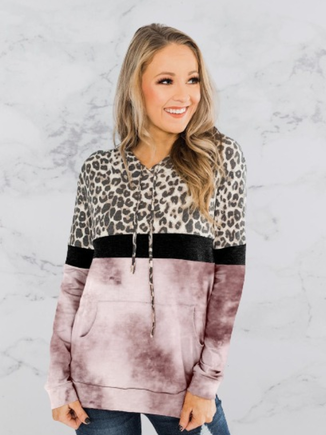 Leopard print tie-dye pocket hoodie