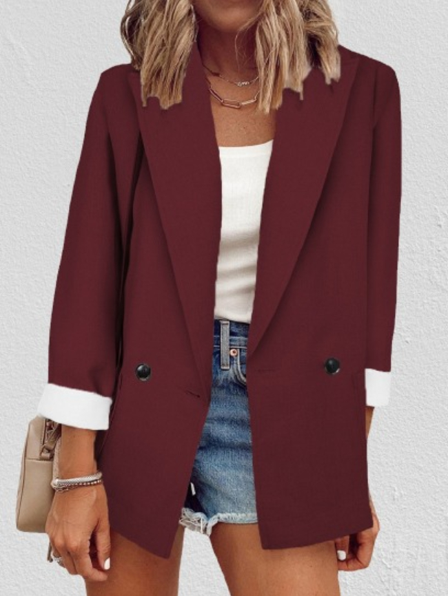 Double Breasted Buttoned Lapel Neck Blazer