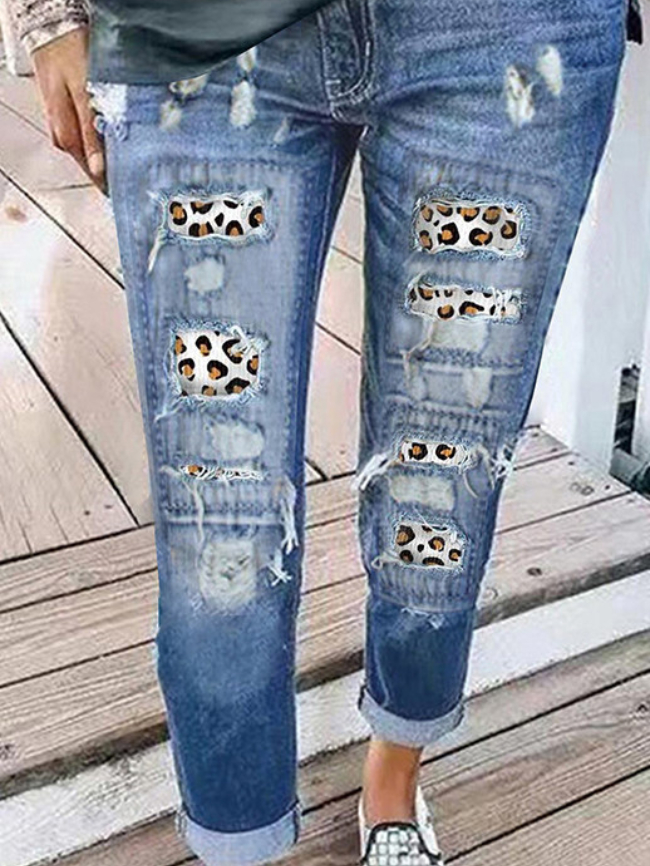 Leopard print straight-leg jeans