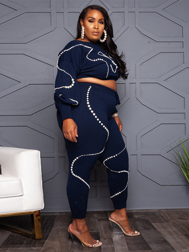 Plus pearl leisure two-piece suit
