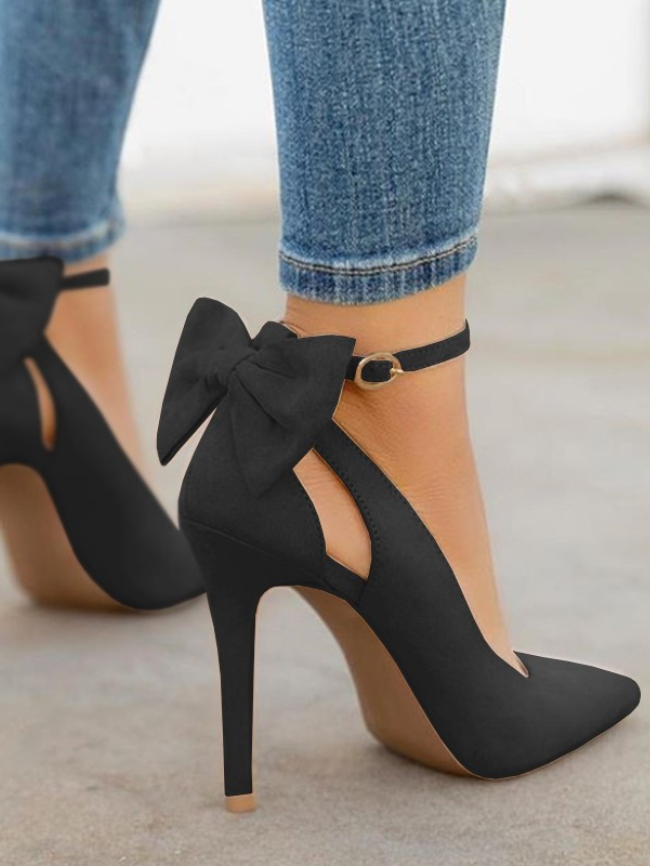 Sexy solid color lace-up bow high heels