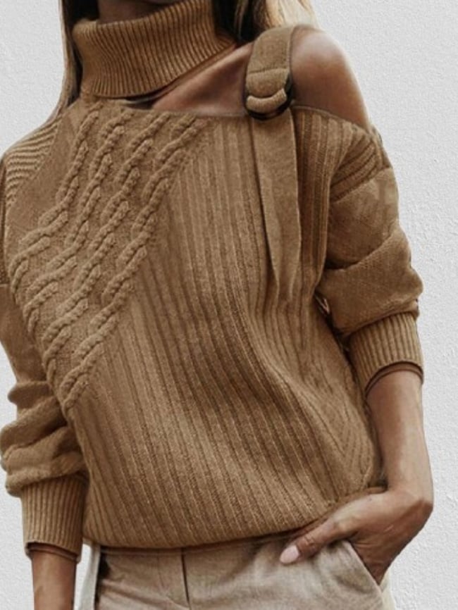 Solid color off-shoulder knitting sweater