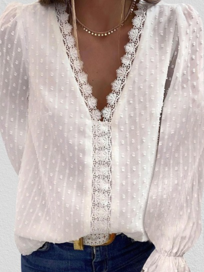 V-neck chiffon embroidered lace top