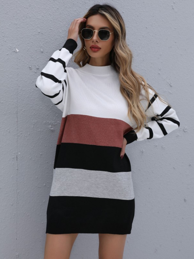 Colorblock knitted sweater dress