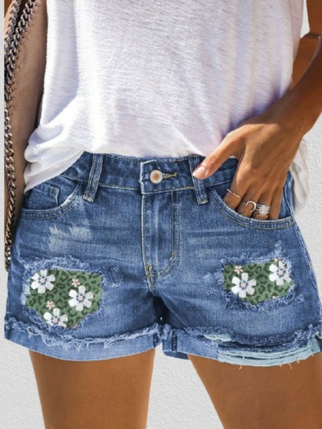 Fashion floral print denim shorts