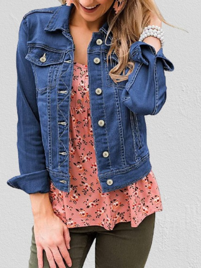 Lapel button-breasted denim jacket