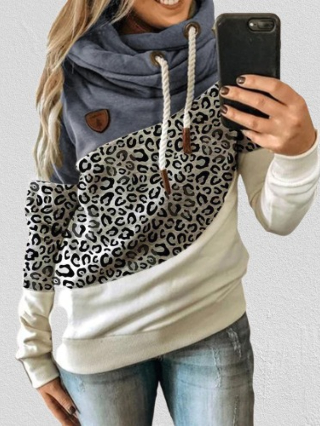 Leopard print color block sweatshirt